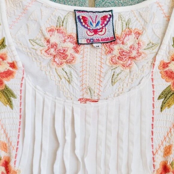 Johnny Was Boho Peasant White & Peach Floral Embroidered Tunic Size M - Picture 4 of 8